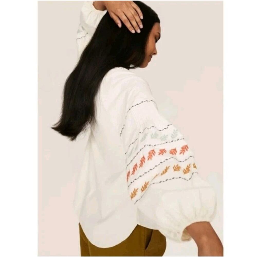 Madewell Embroidered Sleeve Pop Over Top XL MSRP $108 Cottage Peasant Boho - Picture 2 of 9